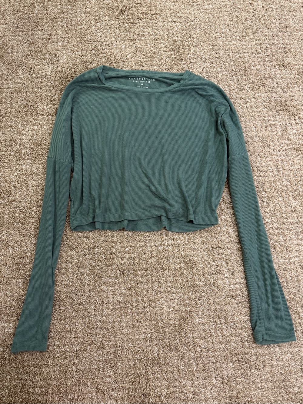Aeropostale Women's Long Sleeve Ribbed Crop Top - Forest Green